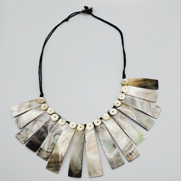 Vintage mother of pearl abalone necklace statement gorgeous piece 70's natural - Picture 2 of 15